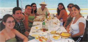 Greek language course students enjoying a meal in Athens