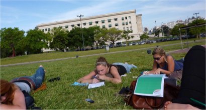 Studying hard in the park