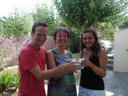 Greek language students in the school courtyard