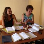 Two students learning Greek in Hania